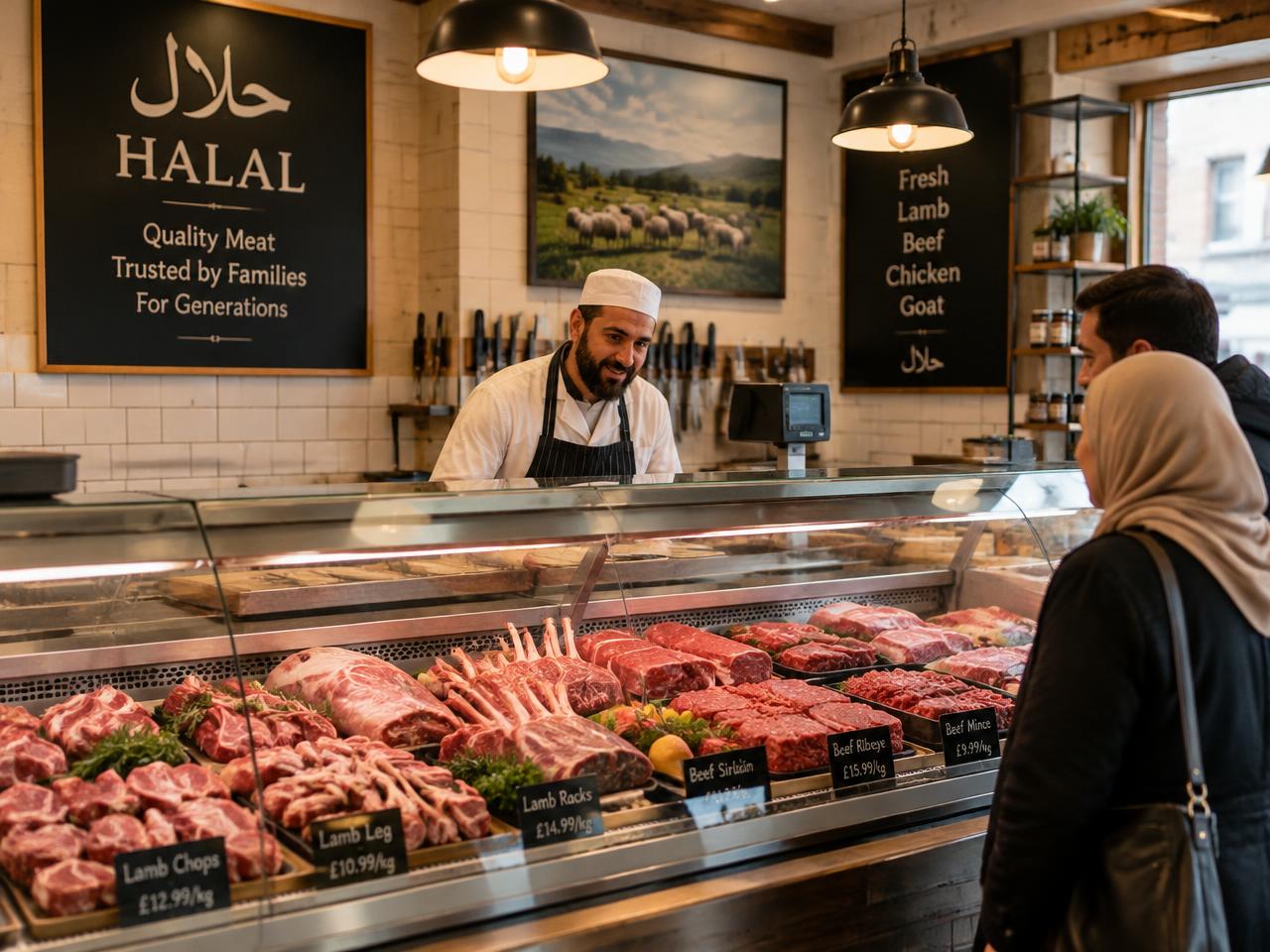 Halal-Fleischtheke im Estragon Lebensmittelladen Frankfurt